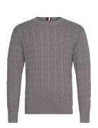 Classic Cotton Cable Crew Neck Tops Knitwear Round Necks Grey Tommy Hi...