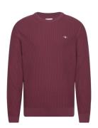 Cotton Texture C-Neck Tops Knitwear Round Necks Burgundy GANT