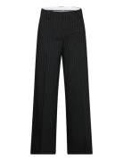 Stretch Stripe Bottoms Trousers Wide Leg Black Ganni