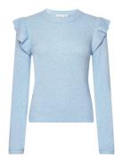 Viril O-Neck Flounce Knit Top - Noos Tops Knitwear Jumpers Blue Vila