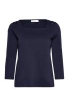 T-Shirt Carré Neck Tops T-shirts & Tops Long-sleeved Navy Tom Tailor