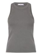 Ribbed Washed-Effect Cotton Top Tops T-shirts & Tops Sleeveless Grey M...