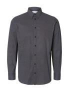 Slhslimsoho-Aop Shirt Ls B Tops Shirts Casual Blue Selected Homme