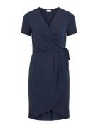 Vinayeli S/S Knee Wrap Dress/Su - Noos Polvipituinen Mekko Navy Vila