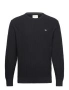 Cotton Texture C-Neck Tops Knitwear Round Necks Black GANT