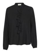 Crtiah Flounce Blouse Tops Blouses Long-sleeved Black Cream