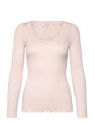 Silk T-Shirt W/ Lace Tops T-shirts & Tops Long-sleeved Pink Rosemunde