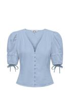 Onlcaro S/S But Linen Bl Top Cc Pnt Tops Blouses Short-sleeved Blue ON...