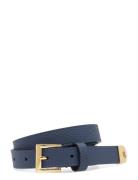 Pebbled Leather Skinny Belt Vyö Blue Lauren Ralph Lauren