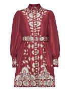 Mathilde Belted Printed Mini Dress Lyhyt Mekko Burgundy Malina