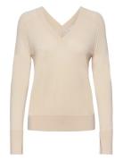 Merino Wool Double V-Nk Sweater Tops Knitwear Jumpers Beige Calvin Kle...