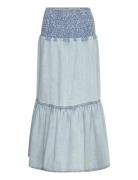 Smock Flounce Denim Skirt Pitkä Hame Blue Gina Tricot