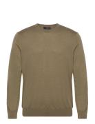 Merino Wool Washable Sweater Tops Knitwear Round Necks Khaki Green Man...