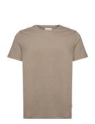 Mouliné O-Neck Tee S/S Tops T-shirts Short-sleeved Brown Lindbergh