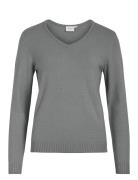 Viril V-Neck L/S Knit Top - Noos Tops Knitwear Jumpers Grey Vila