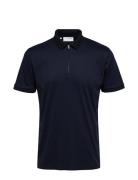 Slhfave Zip Ss Polo B Tops Polos Short-sleeved Navy Selected Homme