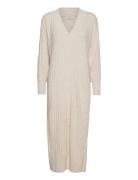 Onlnew Tessa L/S Midi V Dress Knt Noos Polvipituinen Mekko Cream ONLY