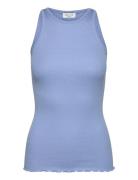 Silk Top Tops T-shirts & Tops Sleeveless Blue Rosemunde