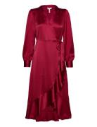 Objsateen Wrap Dress A Fair Polvipituinen Mekko Red Object