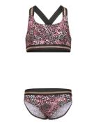 Bikini W. Contrast Straps, Aop Bikinit Brown Color Kids