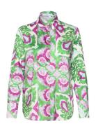 Satin Print Shirt Tops Shirts Long-sleeved Green Mango