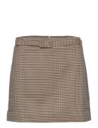 Houndstooth Belt Miniskirt Lyhyt Hame Brown Mango