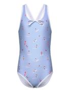 Swimsuit W. Bow, Aop Uimapuku Uima-asut Blue Color Kids