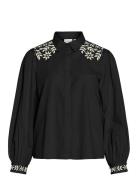 Vicaria L/S Embroidery Shirt/R Tops Shirts Long-sleeved Black Vila