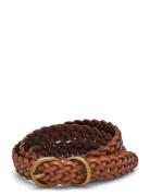 Braided Vachetta Leather Skinny Belt Vyö Brown Polo Ralph Lauren