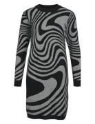 Objray L/S Knit Dress Aop Noos Lyhyt Mekko Black Object