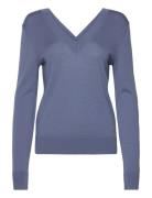 Merino Wool V-Neck Sweater Tops Knitwear Jumpers Blue Calvin Klein