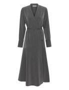 Joellegz Mel. Pinstripe Wrap Dress Polvipituinen Mekko Grey Gestuz