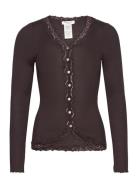 Silk Cardigan W/ Lace Tops Knitwear Cardigans Brown Rosemunde