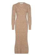 Vmangalina Ls V-Neck 7/8 Knit Dress Vma Maksimekko Juhlamekko Beige Ve...