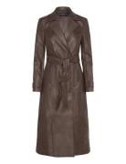 Vegan Leather Trench Coat Nahkatakki Brown Bardot