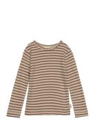 T-Shirt L/S Modal Striped Tops T-shirts Long-sleeved T-shirts Brown Pe...