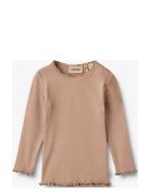 Rib T-Shirt L/S Reese Tops T-shirts Long-sleeved T-shirts Beige Wheat