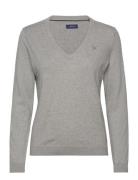 Cotton V-Neck Tops Knitwear Jumpers Grey GANT