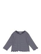 Striped Cotton T-Shirt Tops T-shirts Long-sleeved T-shirts Navy Mango