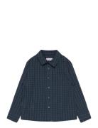 Check Cotton Shirt Tops Shirts Long-sleeved Shirts Navy Mango