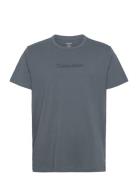 S/S Crew Neck Tops T-shirts Short-sleeved Blue Calvin Klein