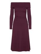 Rib-Knit Off-The-Shoulder Midi Dress Polvipituinen Mekko Burgundy Laur...