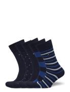 Th Men Sock 5P Giftbox Stripe Dot Underwear Socks Regular Socks Navy T...