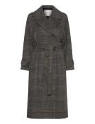 Large Checked Wool Trench Coat Trenssi Takki Brown GANT