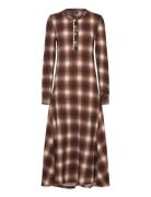 Plaid Waffle-Knit Henley Dress Maksimekko Juhlamekko Brown Polo Ralph ...