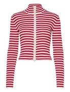 Cropped Knitted Zip Cardigan Tops Knitwear Cardigans Red Monki