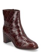 Cassie Crocodile-Embossed Leather Bootie Shoes Boots Ankle Boots Ankle...