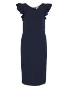 Viclara Flounce Sleeve Midi Dress/Dc Polvipituinen Mekko Navy Vila