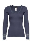 Rwbenita Ls O-Neck Lace Top Tops T-shirts & Tops Long-sleeved Blue Ros...