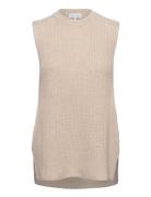 Rib O-Neck Long Vest Vests Knitted Vests Beige Davida Cashmere